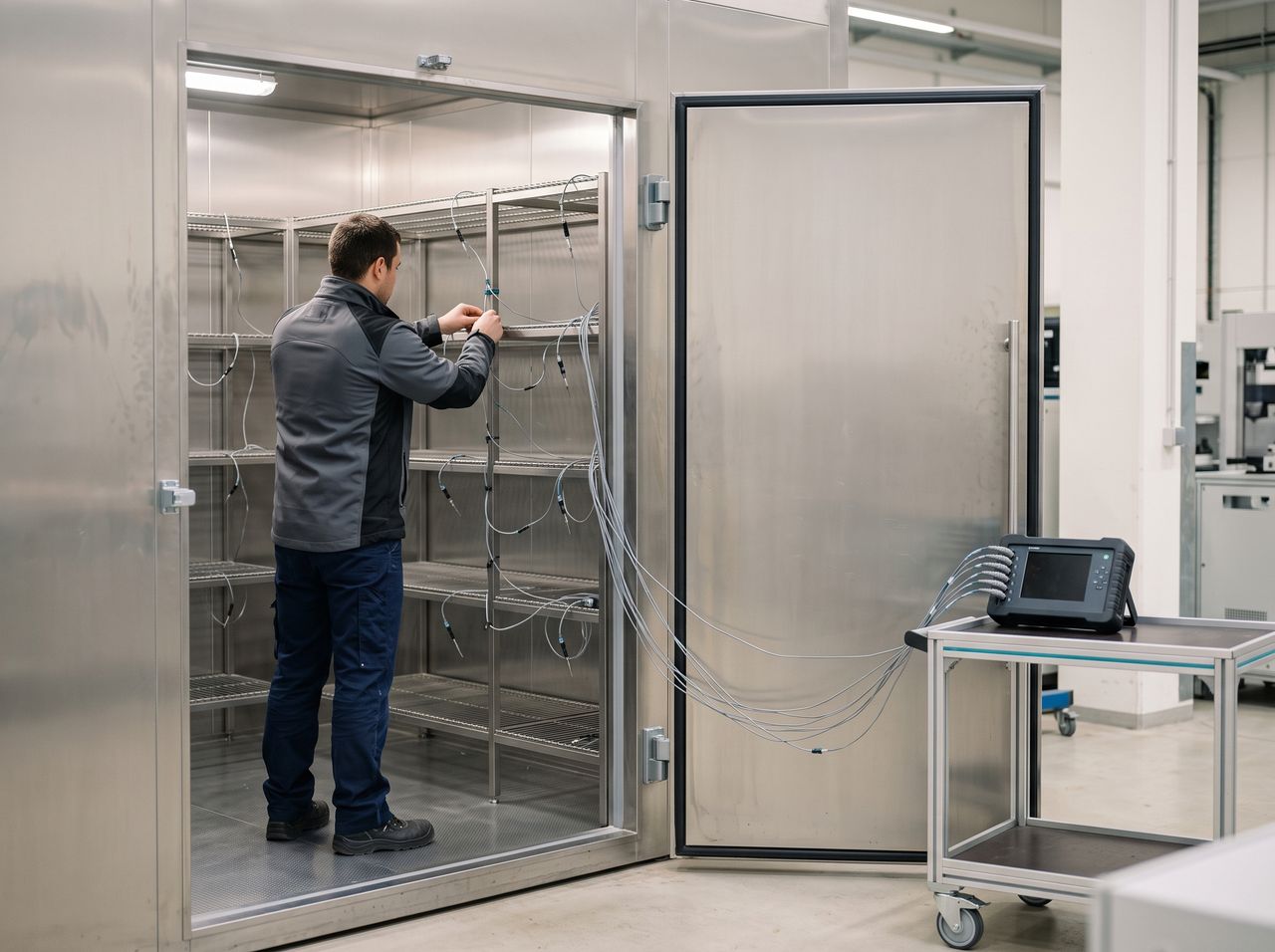 Illustrative photo: probes set up inside a test chamber.